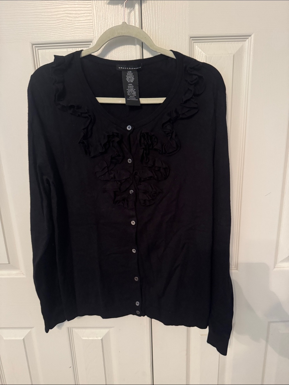Grace Elements Black Ruffle-Front Button Cardigan